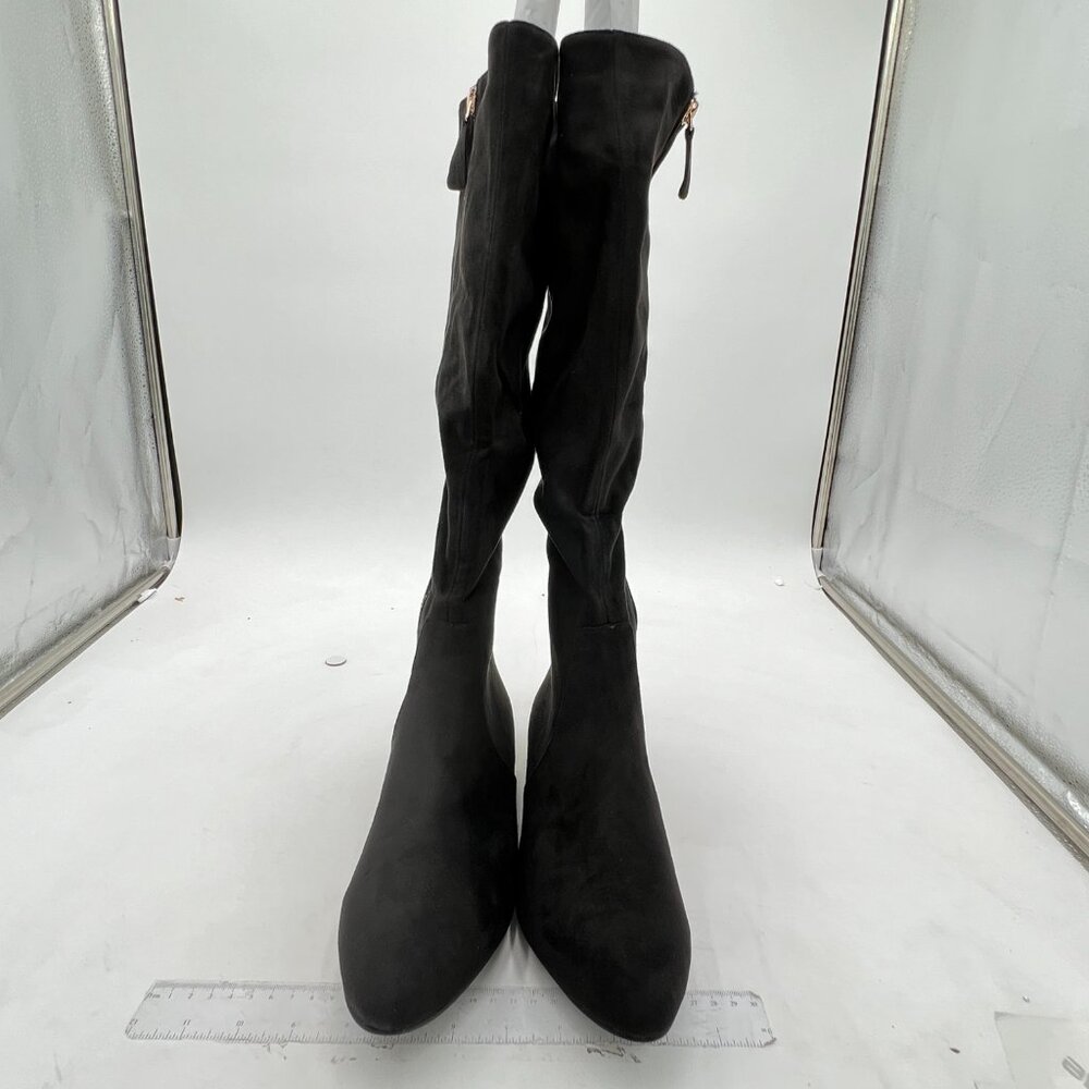 Black Women Pointed Toe Long Boot Chunky Heel Zipper Over The Knee High Boots